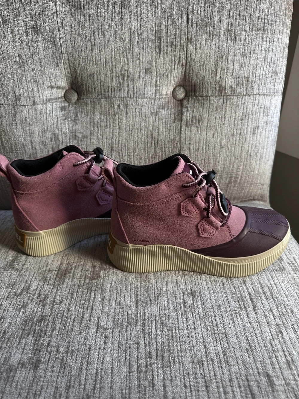 Sorel Pink Suede & Burgundy Duck Booties with Cream Sole